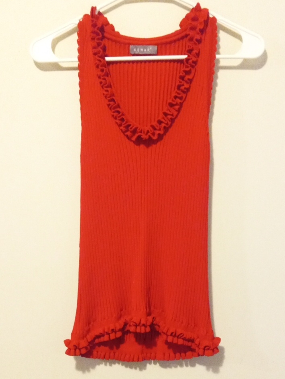 Kenar Bright Red Ruffle-Trim Ribbed Tank